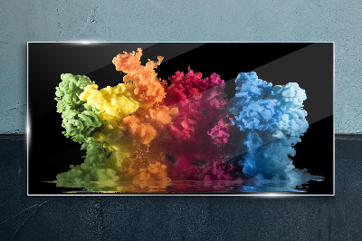 Colorful clouds of paint on a black background Wall art on glass