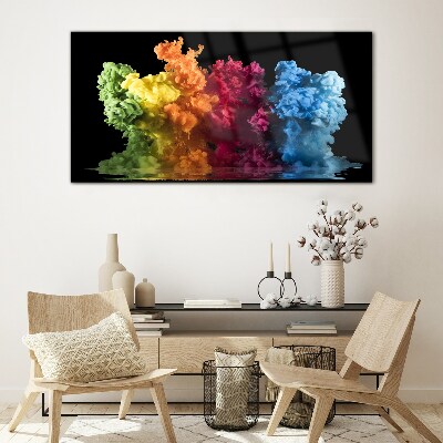 Colorful clouds of paint on a black background Wall art on glass