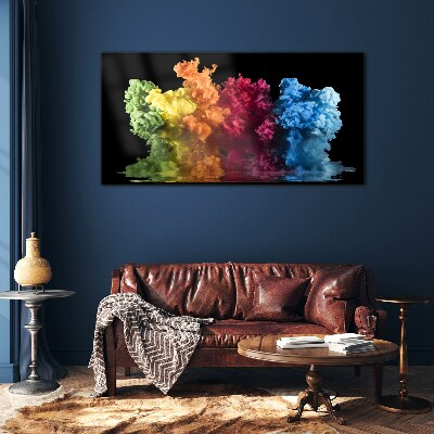 Colorful clouds of paint on a black background Wall art on glass