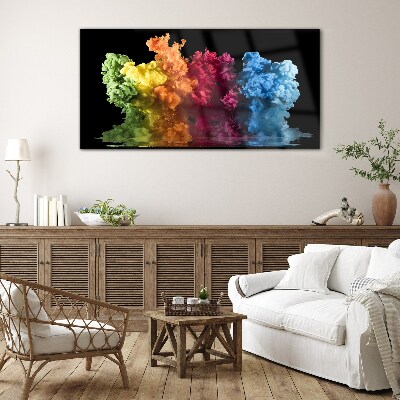 Colorful clouds of paint on a black background Wall art on glass