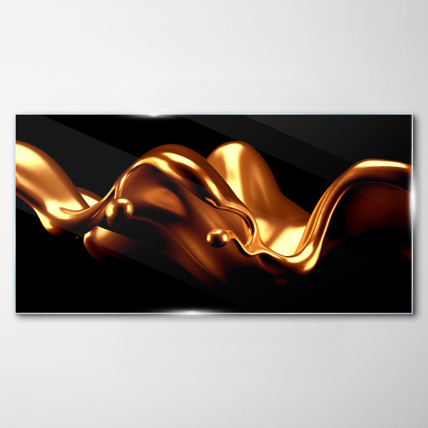Golden waves on a black background Glass art print