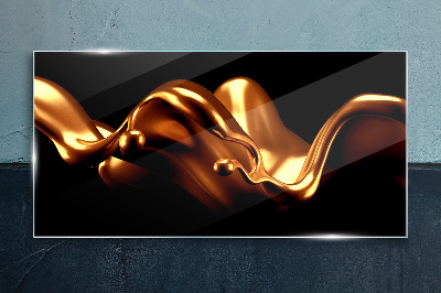 Golden waves on a black background Glass art print