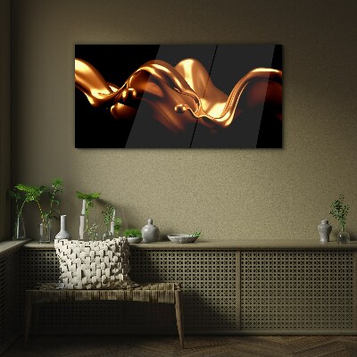 Golden waves on a black background Glass art print