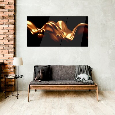 Golden waves on a black background Glass art print