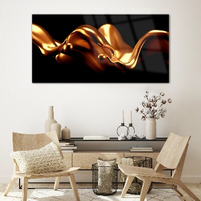 Golden waves on a black background Glass art print