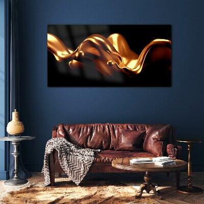 Golden waves on a black background Glass art print
