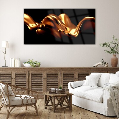 Golden waves on a black background Glass art print
