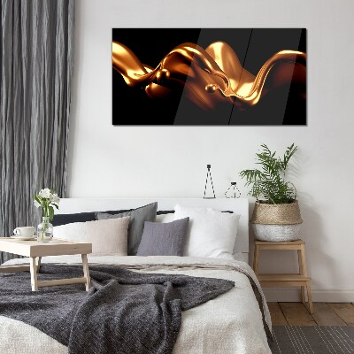 Golden waves on a black background Glass art print