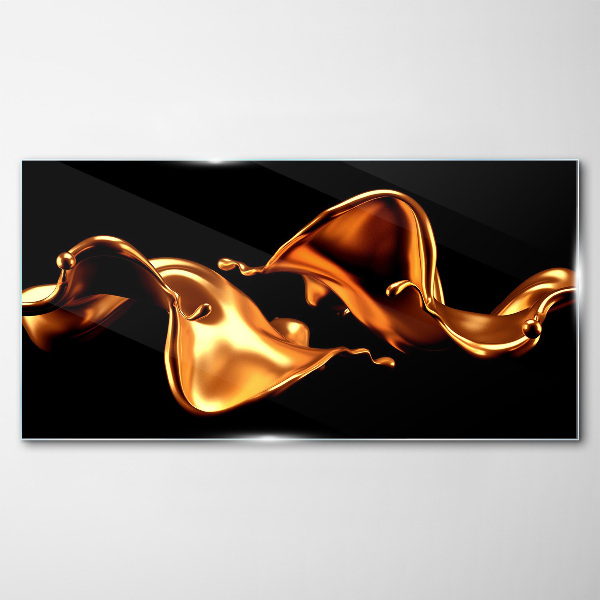 Golden waves of flowing substance Wall art on glass