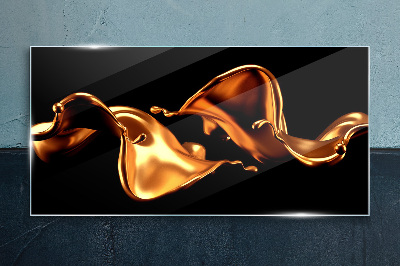 Golden waves of flowing substance Wall art on glass