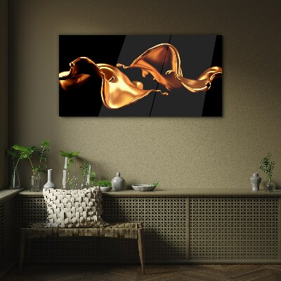 Golden waves of flowing substance Wall art on glass