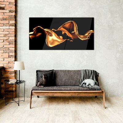 Golden waves of flowing substance Wall art on glass