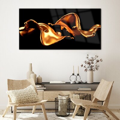 Golden waves of flowing substance Wall art on glass