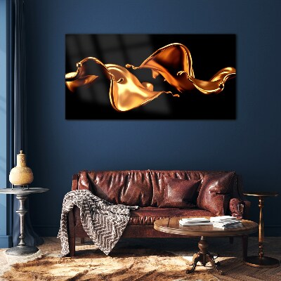 Golden waves of flowing substance Wall art on glass