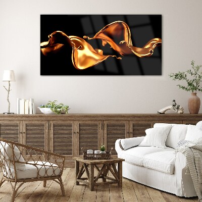 Golden waves of flowing substance Wall art on glass