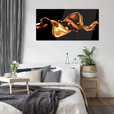 Golden waves of flowing substance Wall art on glass