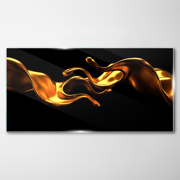 Golden waves on a black background Glass art print