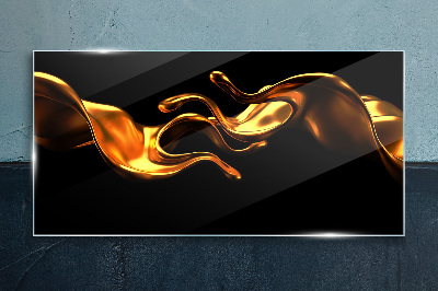 Golden waves on a black background Glass art print