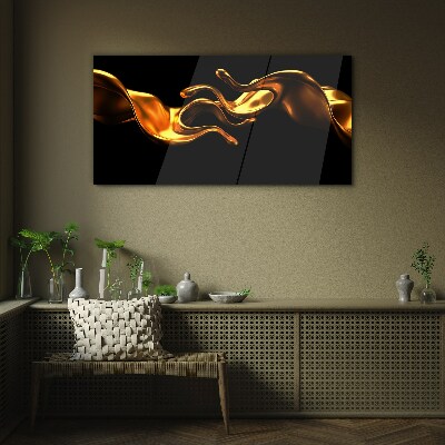 Golden waves on a black background Glass art print