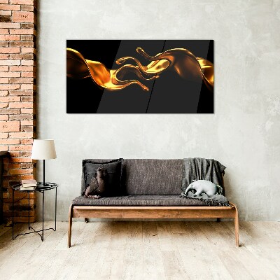 Golden waves on a black background Glass art print