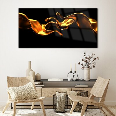 Golden waves on a black background Glass art print