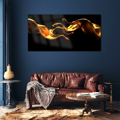 Golden waves on a black background Glass art print