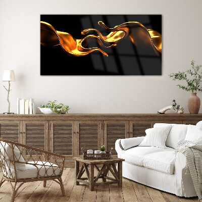 Golden waves on a black background Glass art print
