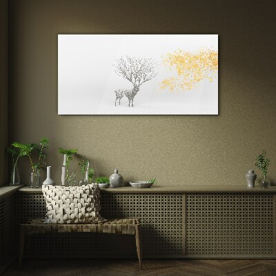 Tree and deer in the wind Wall art on glass