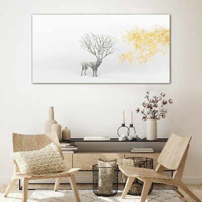 Tree and deer in the wind Wall art on glass