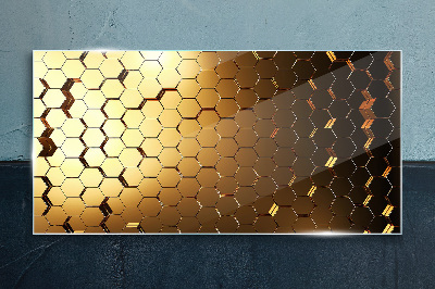 Golden hexagons in the light Glass art print