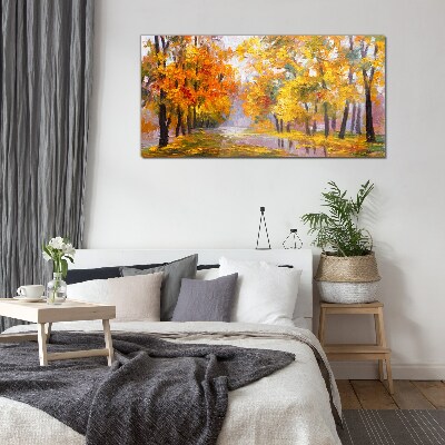 Abstraction forest autumn leaves Glass Wall Art