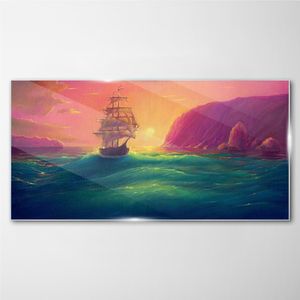 Sunset over the sea Wall art on glass