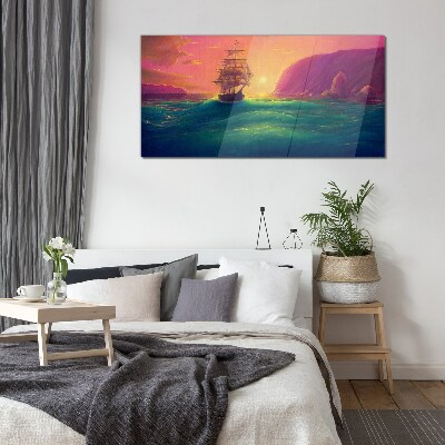 Sunset over the sea Wall art on glass