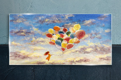 Modern sky balloons Glass Print