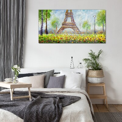 Tree flowers eiffel tower Glass Print