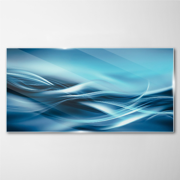 Waves in shades of blue Wall art on glass