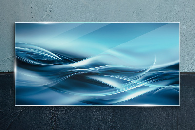 Waves in shades of blue Wall art on glass