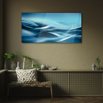 Waves in shades of blue Wall art on glass