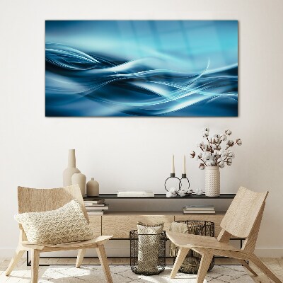 Waves in shades of blue Wall art on glass