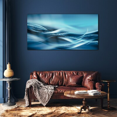 Waves in shades of blue Wall art on glass