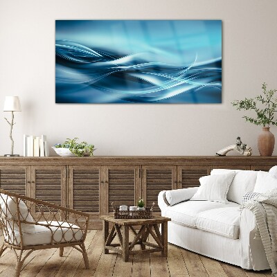 Waves in shades of blue Wall art on glass