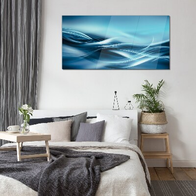 Waves in shades of blue Wall art on glass