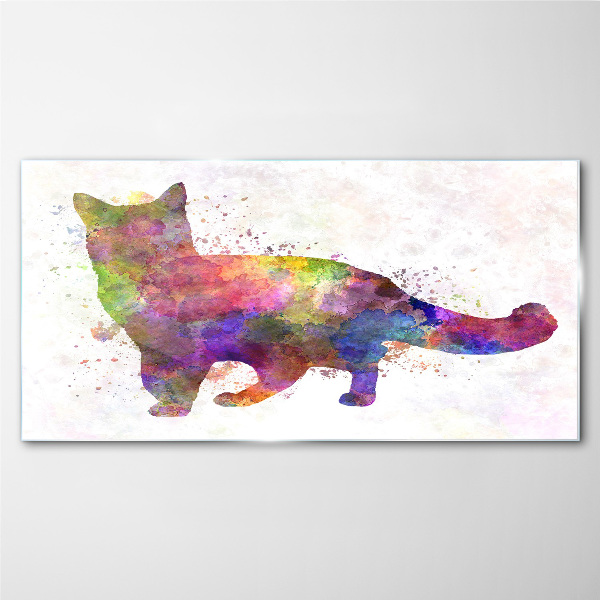 Colorful cat in watercolor style Wall art on glass