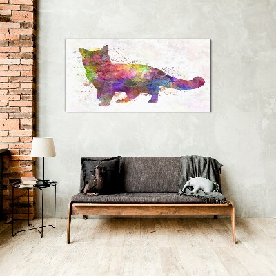 Colorful cat in watercolor style Wall art on glass