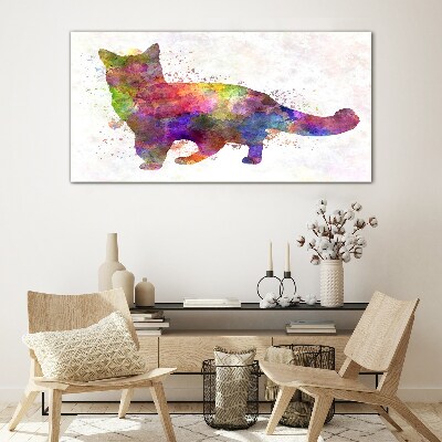 Colorful cat in watercolor style Wall art on glass