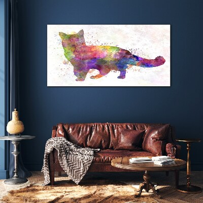 Colorful cat in watercolor style Wall art on glass
