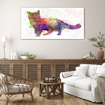 Colorful cat in watercolor style Wall art on glass