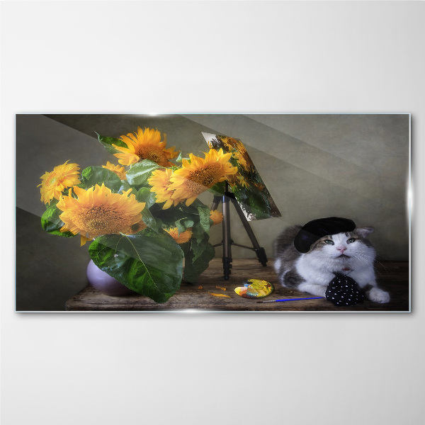 Cats and sunflowers Glass art print