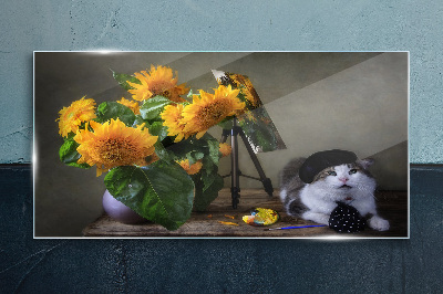 Cats and sunflowers Glass art print