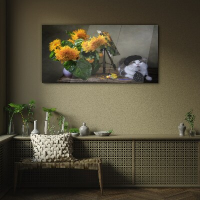 Cats and sunflowers Glass art print